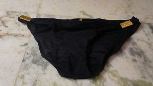 Black Bikini Bottom with Gold Accents
