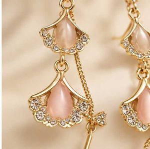 Elegant Pink &amp; Gold Drop Earrings