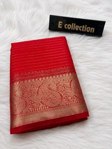 Stunning Red Saree with Gold Border organza