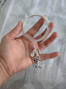 Silver Tone Statement Bangles with Charms