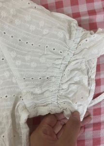 Bershka White Eyelet Tie-Front Top
