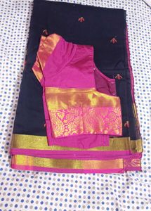 Navy Blue Saree with Pink Blouse