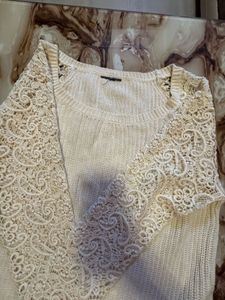Lace Sleeve Knit New Sweater