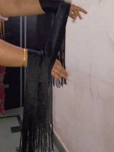 Black Net Dupatta with Fringes