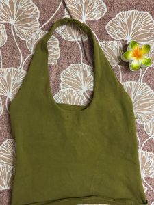 ZARA | olive green halter neck top