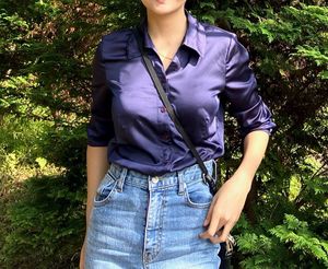 Satin Elegant Navy Blue Shirt
