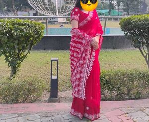 Elegant Red Embroidered Saree with Blouse