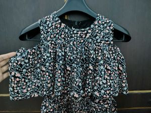 Floral Cold Shoulder Dress with Heart Buckle