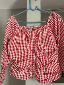 Red Gingham Ruched Top