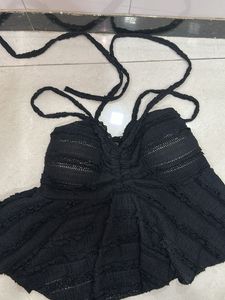 Elegant Black Tie-Strap Crop Top