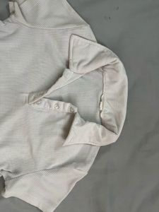 Cream Ribbed Polo T-Shirt