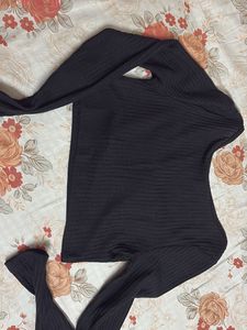 Shein Black Ribbed Long Sleeve Top