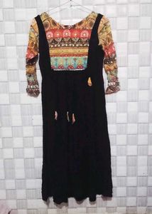 Elegant Black Anarkali Kurta with Vibrant Print