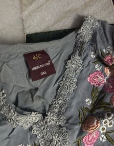 Embroidered Grey Kurta with Pants Set