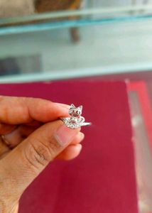 92.5 silver Cute Cat Ring with hallmark