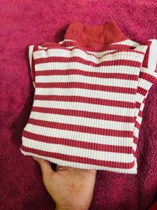 Striped Collared Zip-Up Top