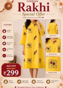 yellow Embroidery Cotton Kurta Dress