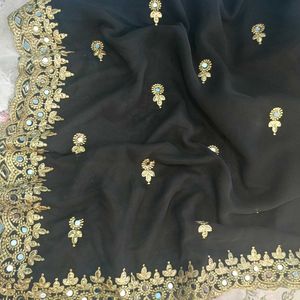 Elegant Black Embroidered Saree