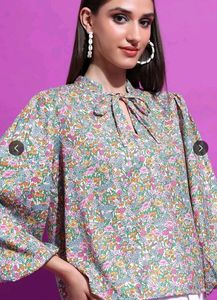 Tokyo Talkies Floral Print Tie-Neck Top