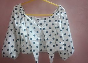 Polka Dot Tie-Front Blouse