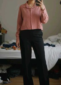 Pink Linen Blend Button-Up Shirt