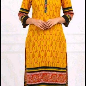 a )Yellow Printed Kurti with knot at back