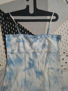 Blue Tie Dye Strappy Slip Dress