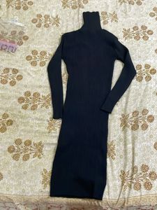 Black Ribbed Turtleneck Dress