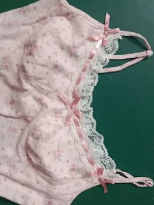 korean pink topFloral Print Camisole with Lace Tri