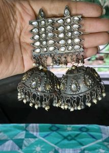 Intricate Oxidized Silver Jhumka Earrings