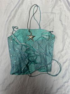 Sparkling Teal Blouse  Star Charm CORSET TOP