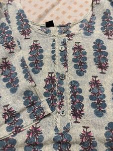 Blue Floral Print Cotton Kurta