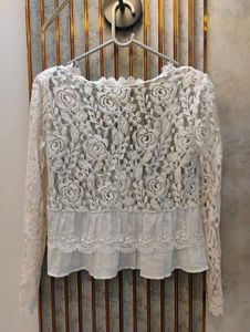 White Lace V-Neck Peplum Top
