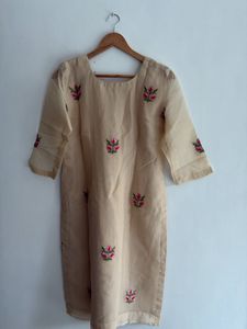 Beige Embroidered Kurta