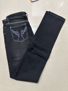 Black Jeans with Butterfly Embroidery