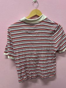 Striped Crop Polo Shirt