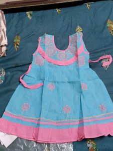 Chikankari Cute Blue & Pink Baby Dress