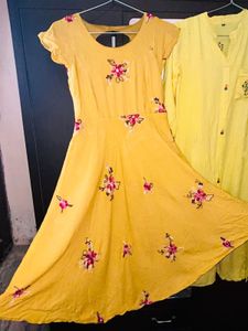 Combo of Yellow embroidered Kurta and  Mustard Flo