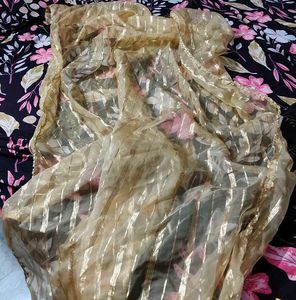 Golden Striped Sheer Dupatta