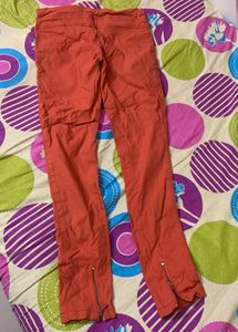 Women’s Rust Orange Slim Fit Casual Pants with Zip