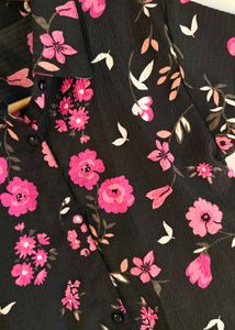 Cute Black Floral Button-Up Shirt