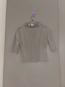 Grey Mock Neck Cropped Top