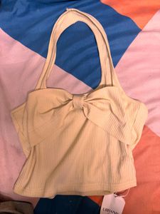 Bow Halter Neck ribbed crop top