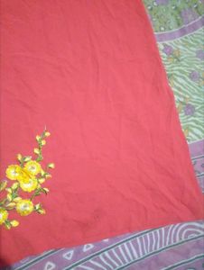 Red Kurta with Yellow Floral Embroidery