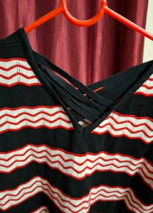 Striped Long Sleeve Top with criss cross back