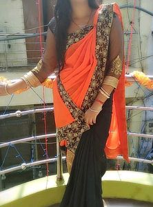 Elegant Orange &amp; Black Saree