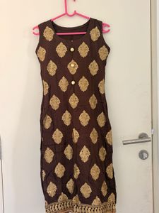 straight Brown Kurta with Gold Embroidery