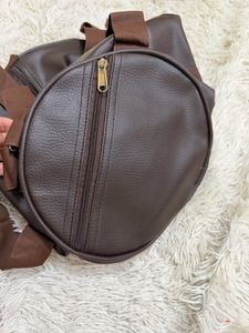 Brown Faux Leather Duffle Bag