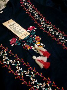 Embroidered Navy Blue Kurta