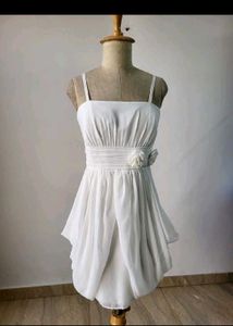 Elegant White Bubble Hem Dress